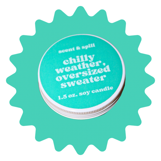 chilly weather, oversized sweater - mini candle tin